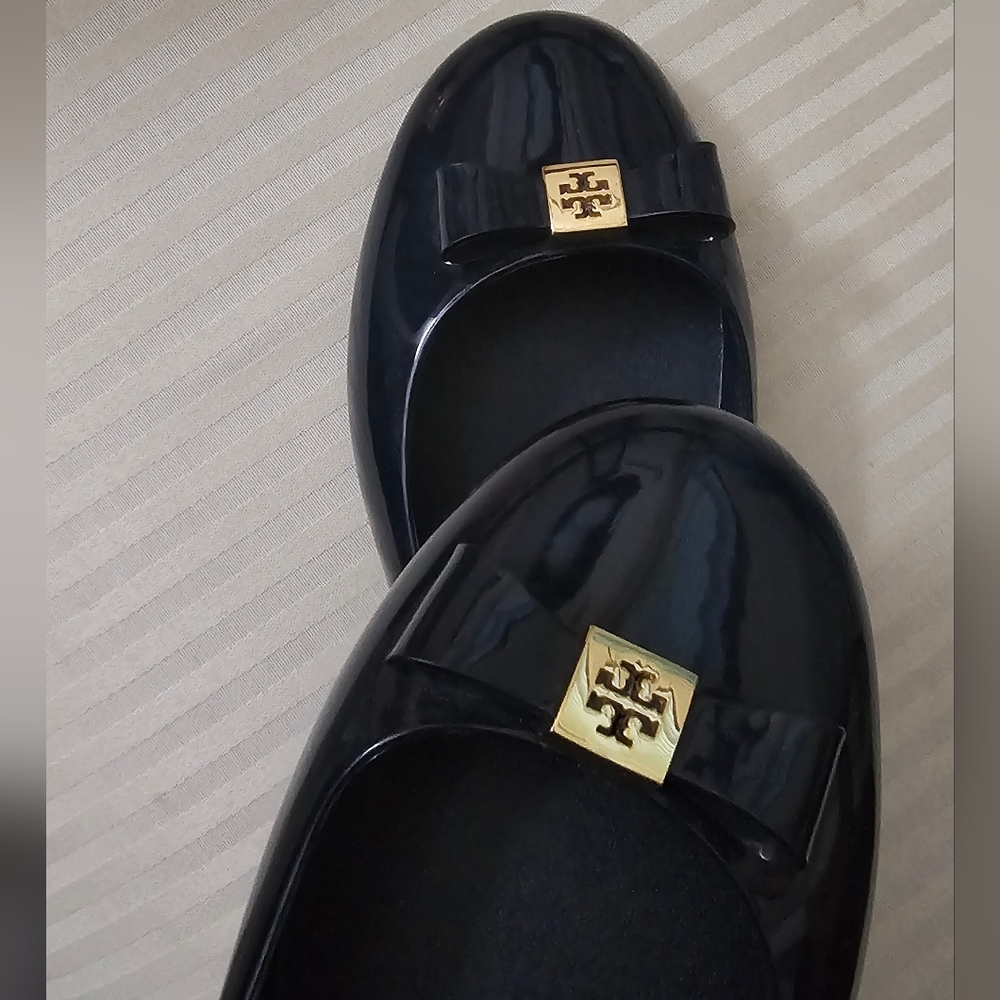 Tory Burch Navy Blue Jelly Flats with Bow GUC - Picture 6 of 14